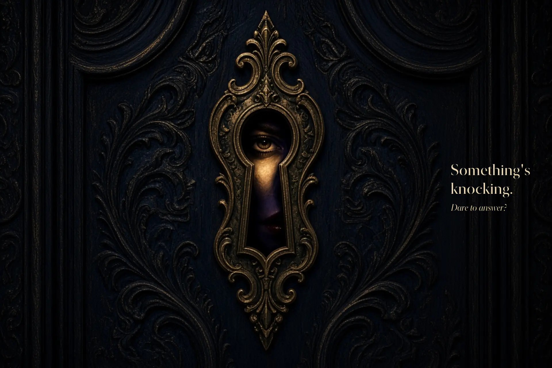 Quis Pulsat artwork showing an ornate keyhole and the invitation to answer